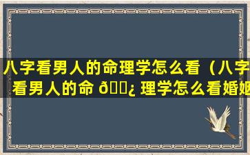 八字看男人的命理学怎么看（八字看男人的命 🌿 理学怎么看婚姻）